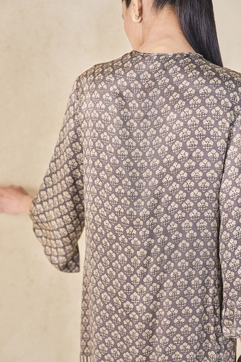 Bay Handcrafted Ajrakh Silk Co-ord - Grey, Grey, image 6